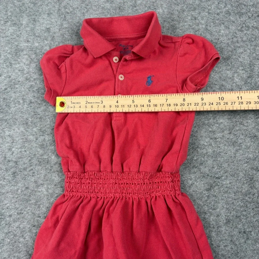 Ralph Lauren Polo Dress Girls 12 Months Red Short Sleeve Smocked Waist Logo